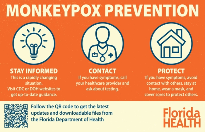 Monkeypox Prevention - Stay informed. This is a rapidly changing situation. Visit CDC or DOH websites to get up-to-date guidance. If you have symptoms, contact your healthcare provider and ask about testing. If you have symptoms, avoid contact with others, stay at home, wear a mask, and cover sores to protect others.